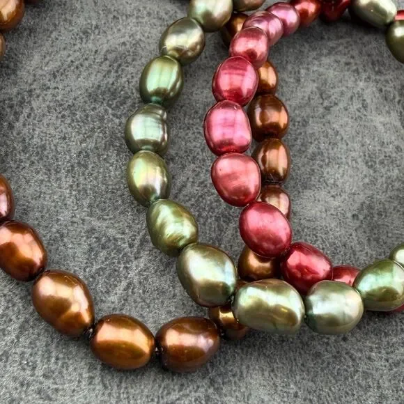 Set of Six 6 Cultured Large 0.25" Freshwater Pearls Stretch Bracelets Multicolor - Picture 10 of 11